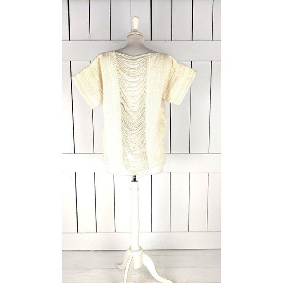 Vintage ivory chunky striped sequin knit sheer string beaded back pullover sweat - Picture 5 of 10